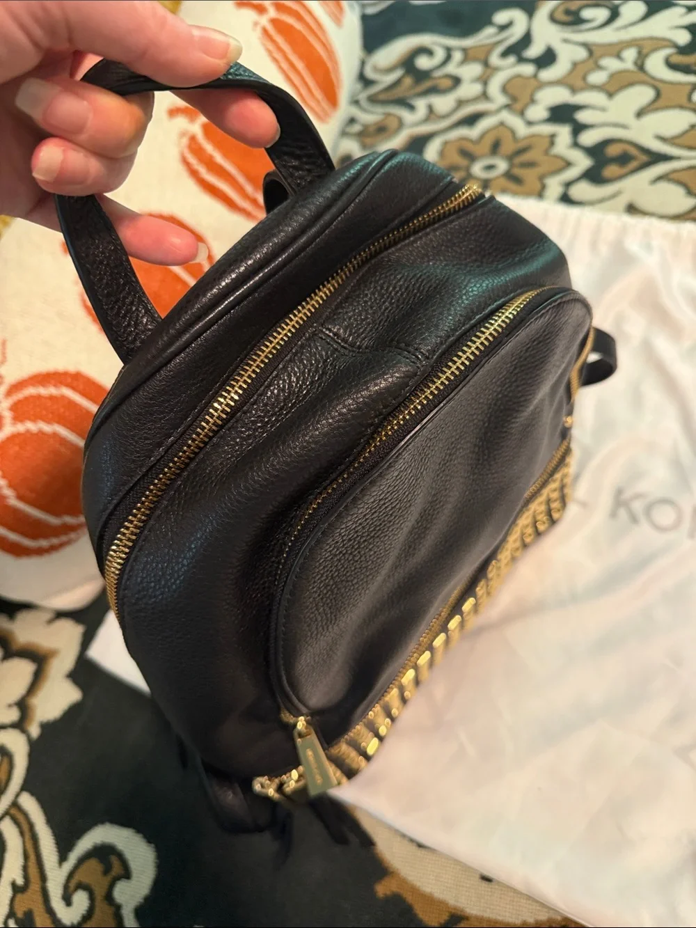 Michael Kors Black Leather Backpack with Gold Stud Details